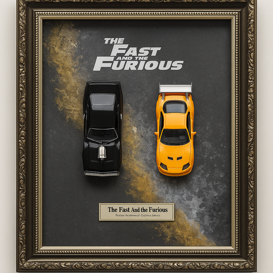 3D AUTOBILD MIT MODELLAUTO | Handgemaltes Kunstwerk im Rahmen – Inspiriert von Fast & Furious