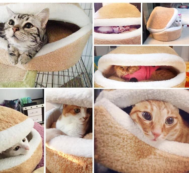 Gemütliches Katzenbett im Burger-Design mit Windschutz