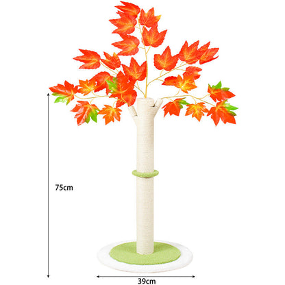 Katzenkratzbaum mit herbstlichen Blättern