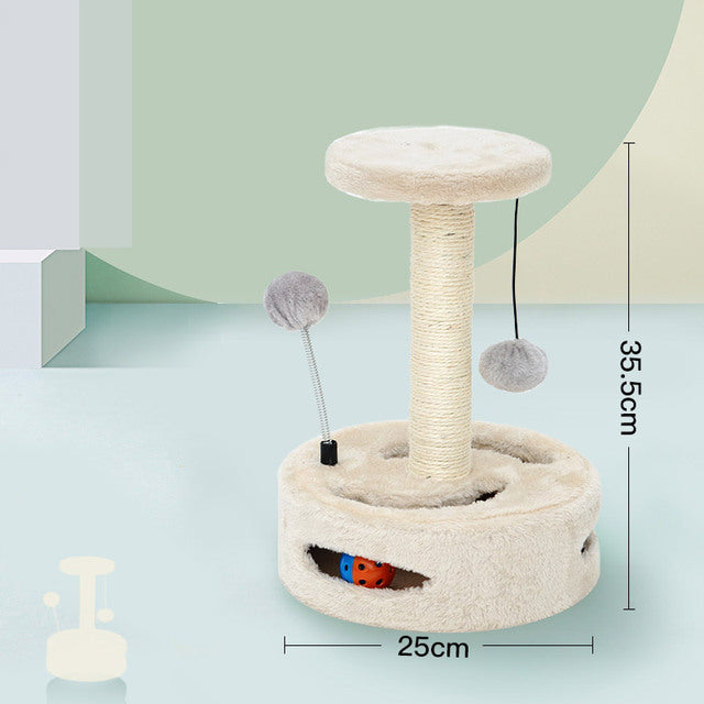 Interaktiver Kratzbaum mit Spielzeug für Katzen