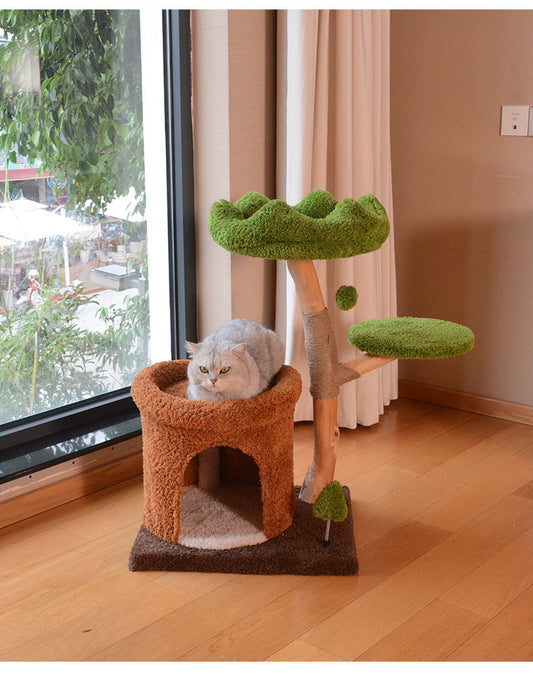 Natürlicher Katzenbaum aus Holz mit gemütlichem Rückzugsort