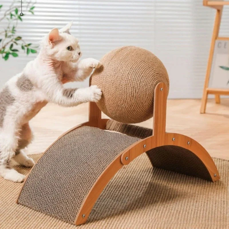 2-in-1 Kratzball aus Holz: Kratzbrett für Katzen mit Sisal und langlebigem Spielzeug aus Massivholz