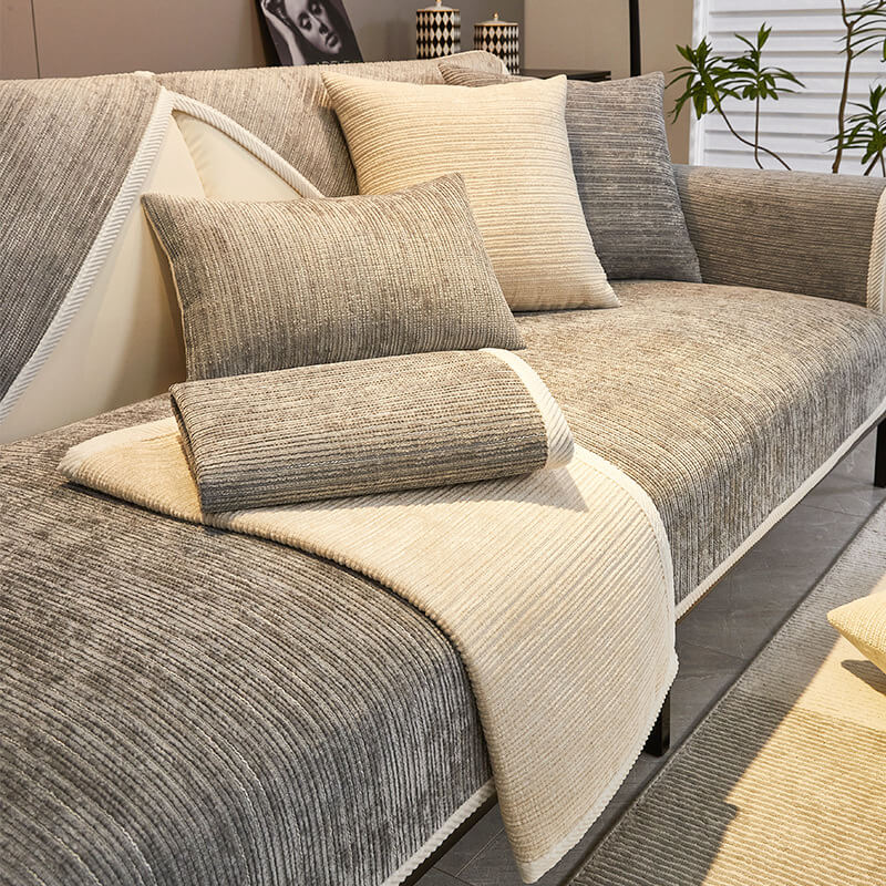 Streifen Chenille Kratzfeste Sofaüberzug mit Elegantem Design