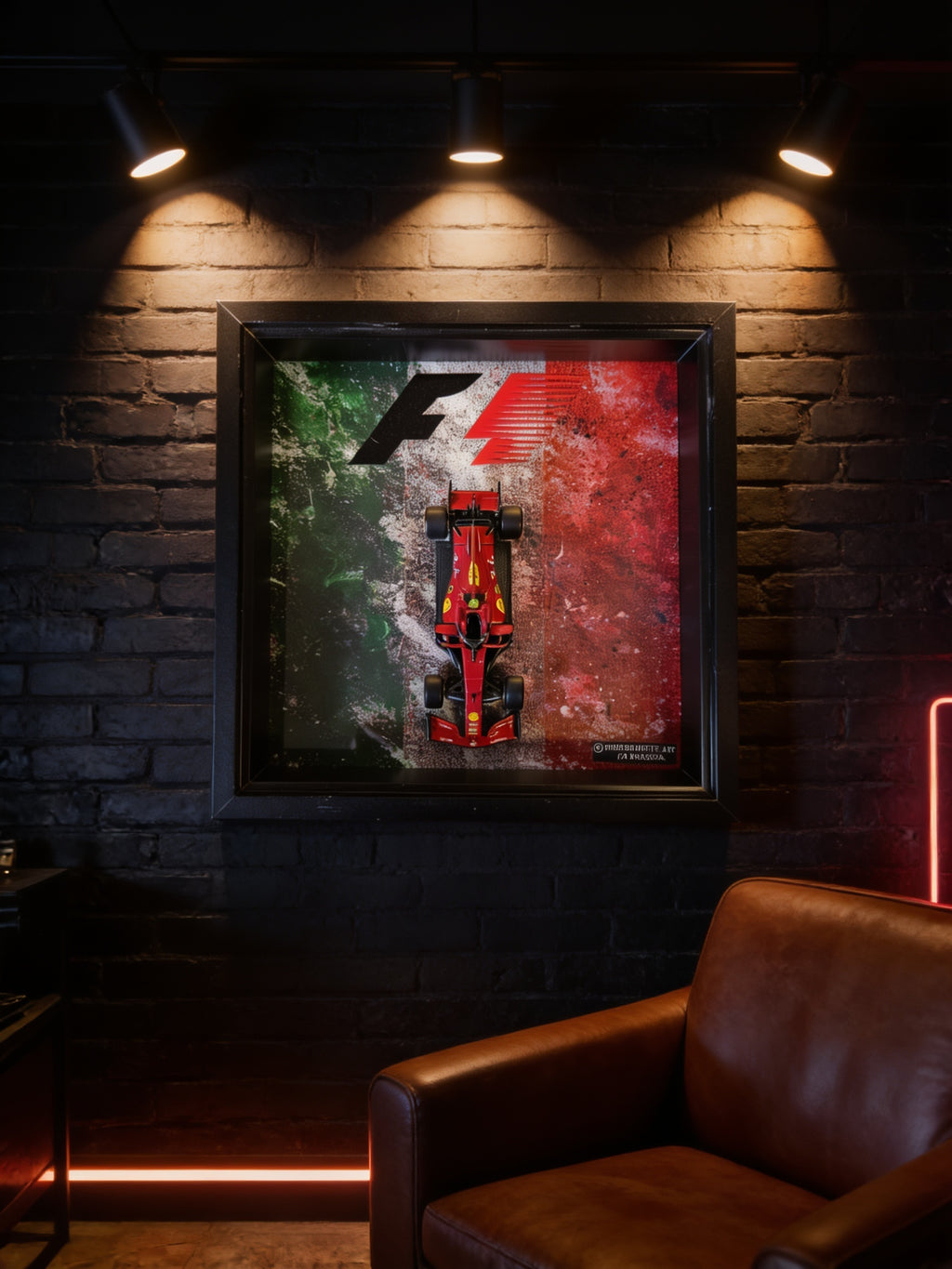 Italian Racing Legend 3D Wandbild in einer dunklen Man Cave an der Wand