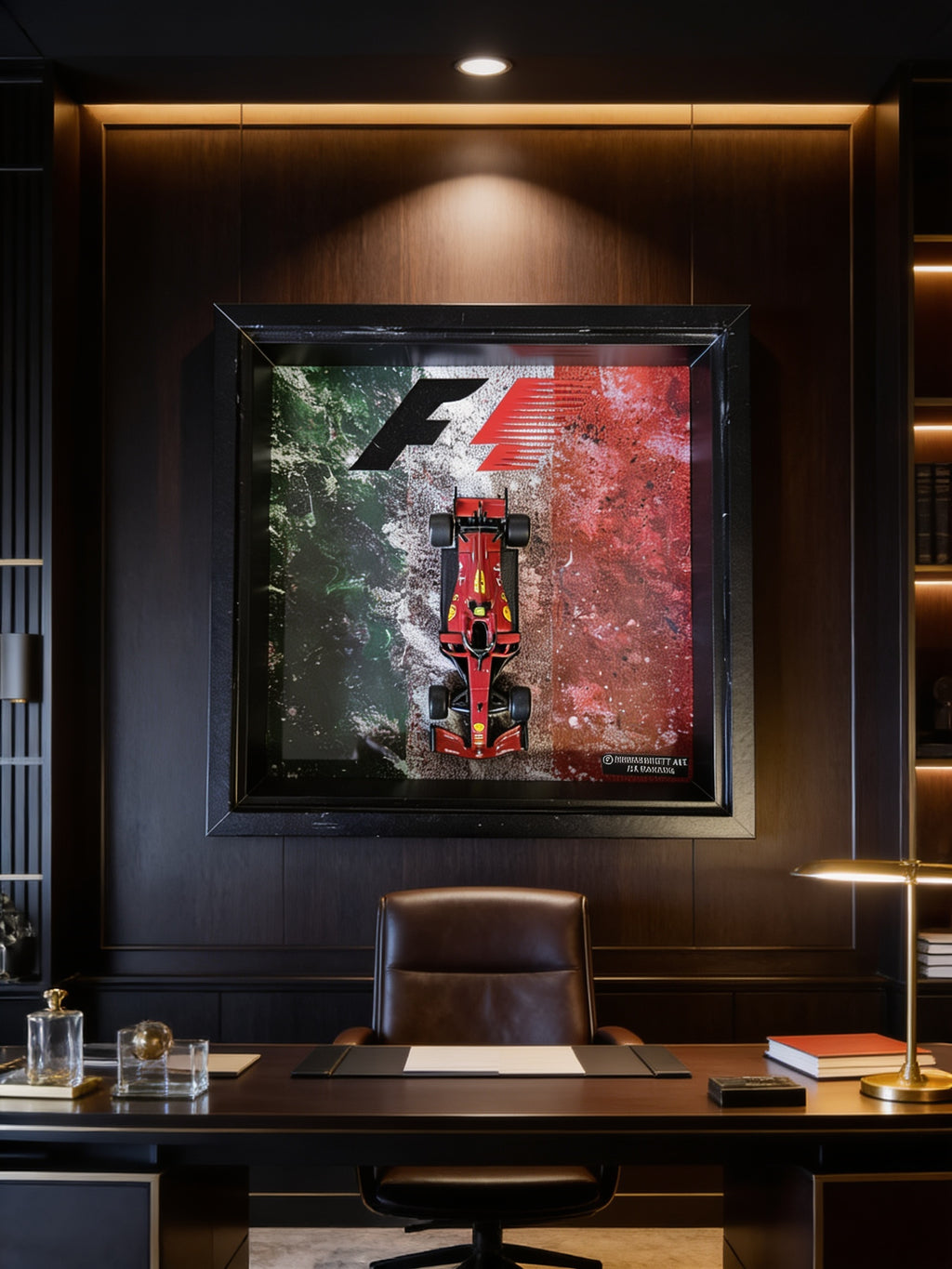 Italian Racing Legend 3D Wandbild in einem eleganten Arbeitszimmer an der Wand
