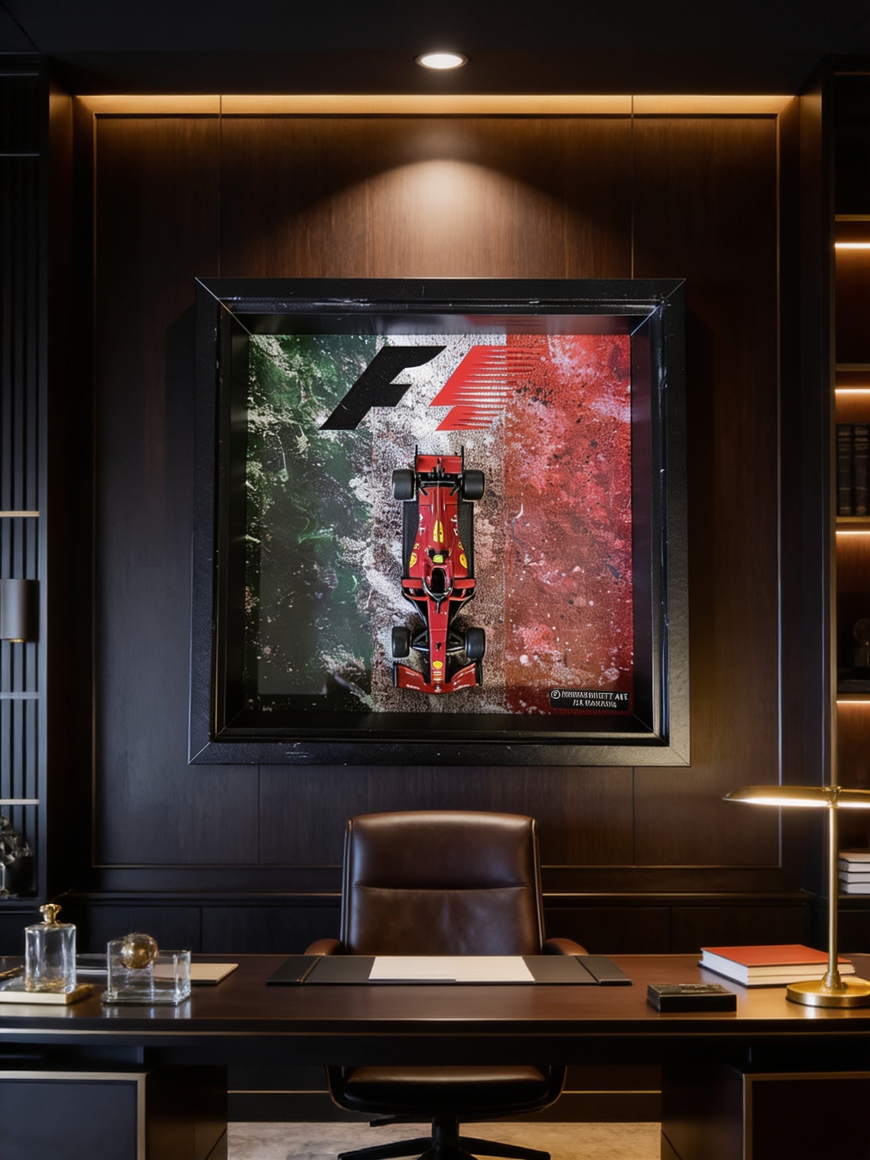 Italian Racing Legend 3D Wandbild in einem eleganten Arbeitszimmer an der Wand