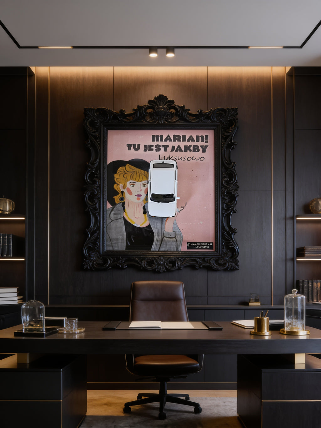 Marian Edition 3D Wandbild in einem eleganten Arbeitszimmer an der Wand