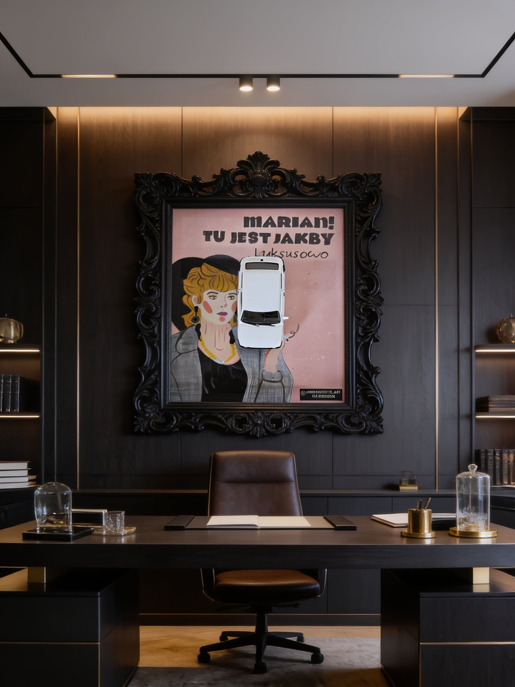 Marian Edition 3D Wandbild in einem eleganten Arbeitszimmer an der Wand