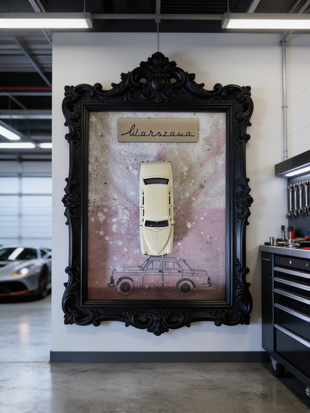 Vintage City 3D Wandbild in einer Luxusgarage an der Wand